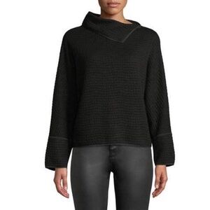 Giorgio Armani Jersey Jacquard Knit Top With Foldover Collar - Black - Size 48